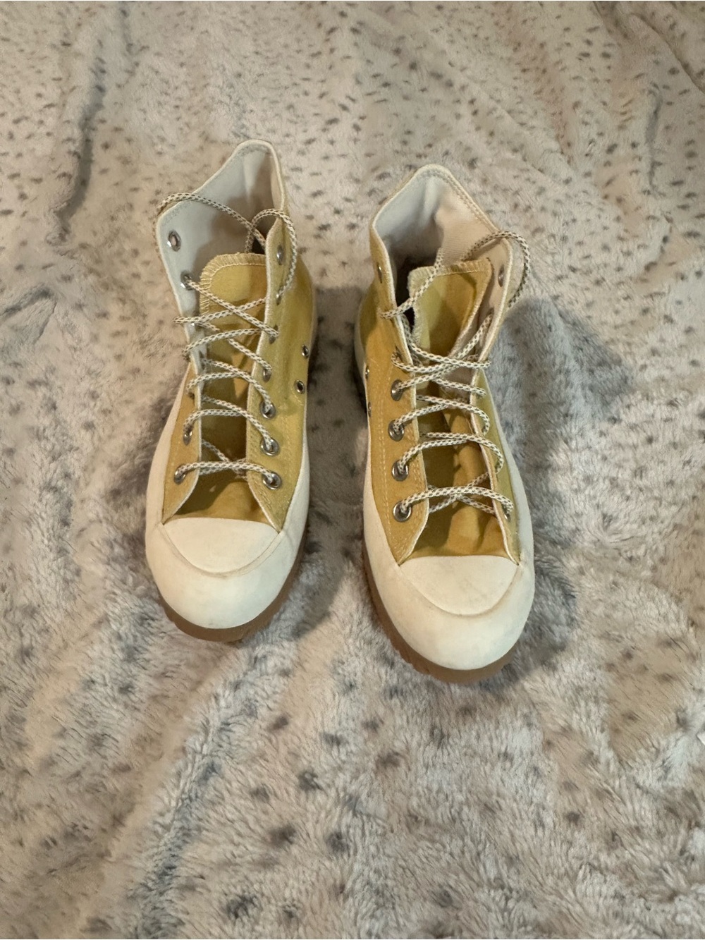 Converse Women's Lace-Up High-Top Boots in mustard yellow and Cream